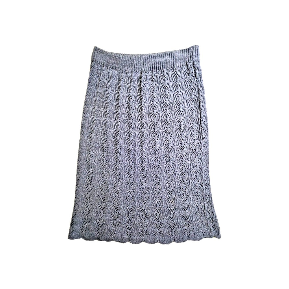 Vintage Crochet‎ Blue Shell Scallop Knit Sweater Skirt Evanna New York Size 10
